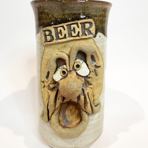 Vintage Ugly Funny Face Studio Pottery Beer Stein / Mug - Picture 5 of 7